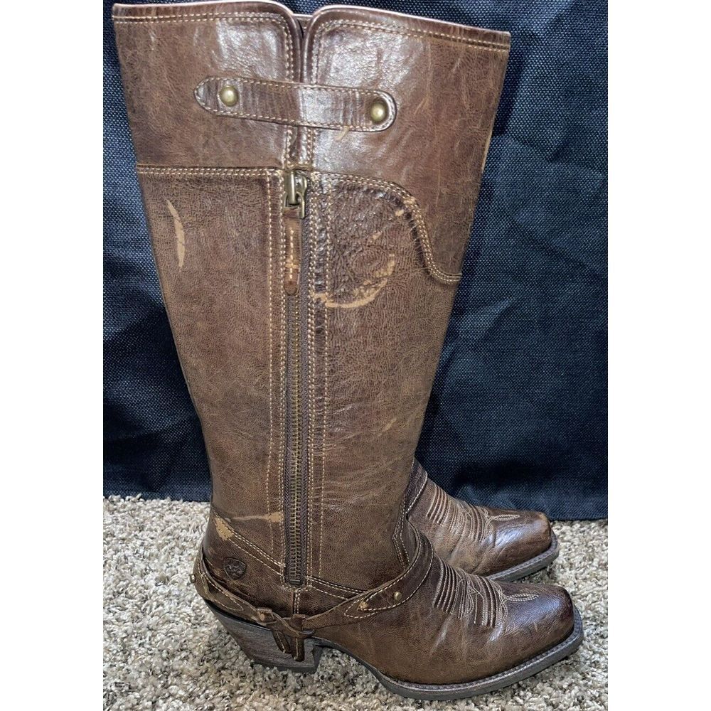 Ariat Wild Flower Womens Size 7.5 Tall Western Boots Brown Leather Distressed